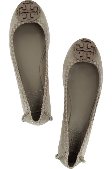 Lyst Tory Burch Brushed Suede Ballet Flats In Gray
