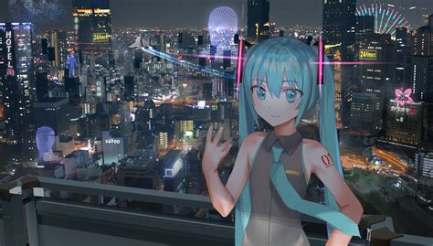 Download 1754x998 Vocaloid Hatsune Miku Cityscape Buildings Night