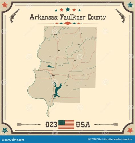 Vintage Map of Faulkner County in Arkansas, USA. Stock Vector