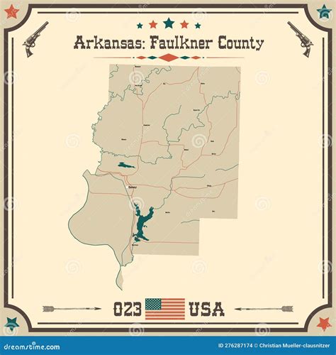 Vintage Map Of Faulkner County In Arkansas Usa Stock Vector
