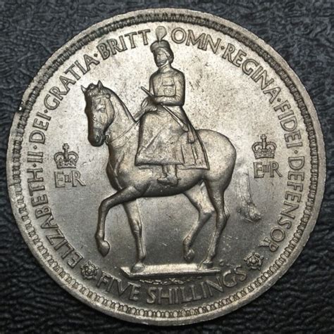1953 Great Britain 5 Shillings Copper Nickel Elizabeth Ii