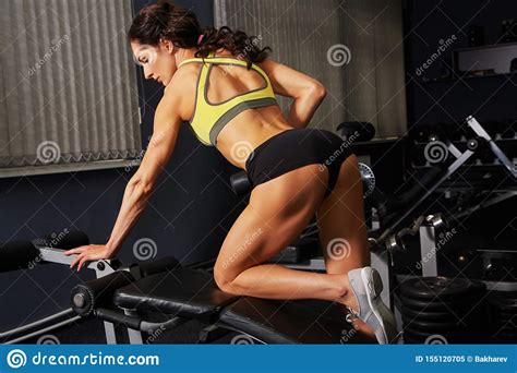Sporty Attractive Fitness Woman With Dumbbells In Gym Stock Image Image Of Strong Portrait