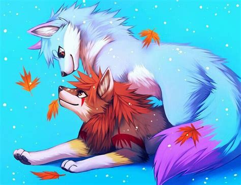 Autumn And Winter Pups ♡∅ Anime Wolf Furry Wolf Furry Drawing