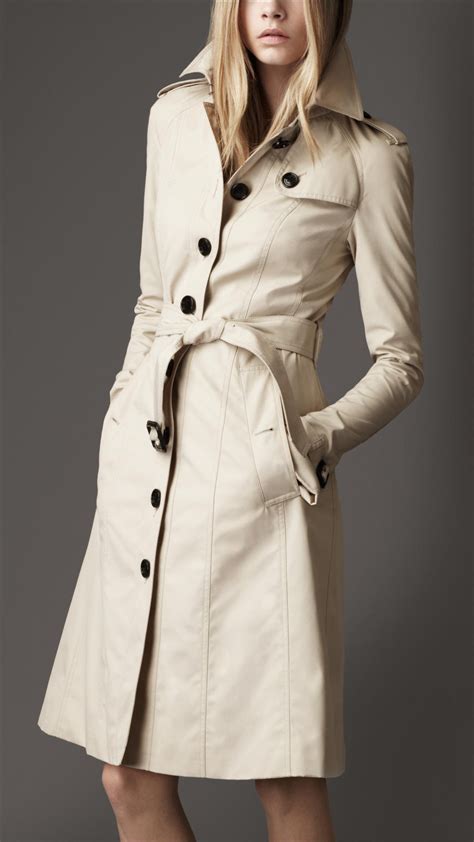 Burberry Long Cotton Blend Single Breasted Trench Coat In Natural Lyst