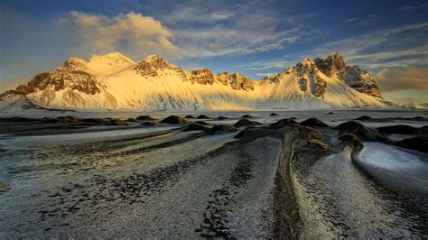 Sunsire Winter Landscape Mountain Vestrahorn Iceland