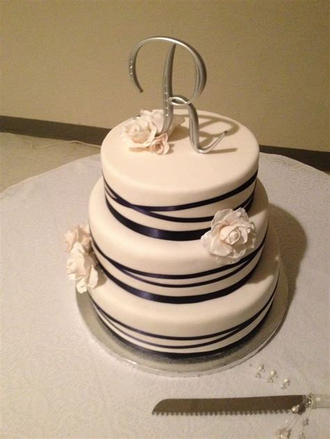 Navy Blue Ribbon Wedding Cake Cake Wedding Cakes With Flowers