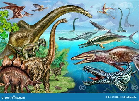 Dinosaurs Of The Jurassic Period Of The Mesozoic Era Stock Illustration Illustration Of