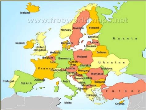 Colorful Map Of Europe Map Of Europe With Names Of Sovereign Countries