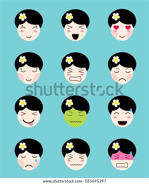 Cute Emoji Collection Kawaii Asian Girl Stock Vector Royalty Free 585695297 Shutterstock