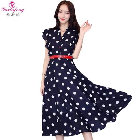 Yuxinfeng New Summer Sleeveless Polka Dot Dress Plus Size Belt Boho Dresses For Women V Neck