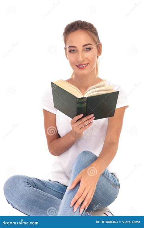 Happy Young Woman Reading A Novel Stock Image Image Of Hand Casual