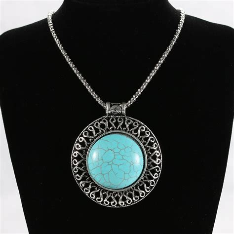 Silver Plated Necklaces Pendants For Women Fashion Jewelry Turquoise