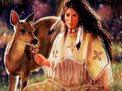 Native American Woman Deer Nature Art Indians Art Huge Print Poster