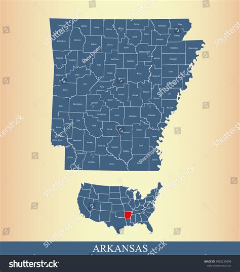 Arkansas County Map Names Labeled Arkansas Stock Vector Royalty Free