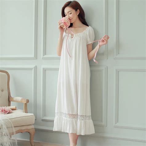 Buy Night Dress Long White Nightgown Women Nightgowns Cotton Short Sleeve Sexy