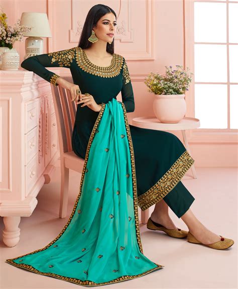 Bollywood Green Color Satin Silk Fabric Salwar Kameez 1633993