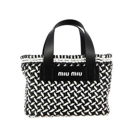 miu miu handbag in bicolor woven leather black miu miu handbag 5ba077 oio 2d3n online at