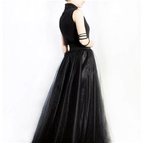 High Low Black Tulle Full Maxi Skirt Cotton Satin Wedding Gown Bridal