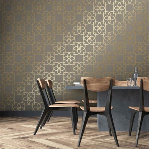 Home Marrakech Geometric Wallpaper Gold And Grey Muriva 601537 Feature