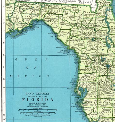 1945 Vintage Florida Map Antique State Map Of Florida Print Etsy