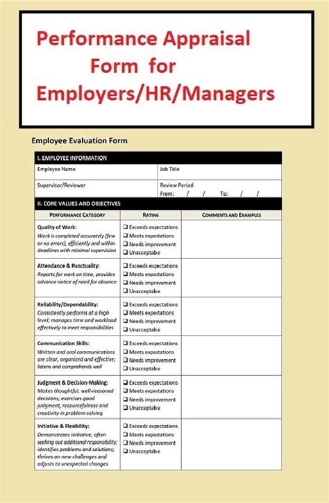 Performance Appraisal Form In Editable Pdf Template Employee Etsy