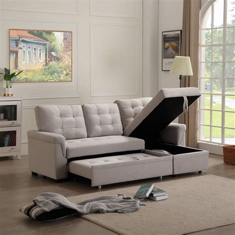 Urhomepro Sectional Sofa Sleeper With Reversible Chaise Modern