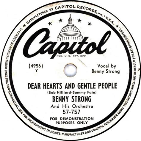 Benny Strong And His Orchestra Dear Hearts And Gentle People Youre