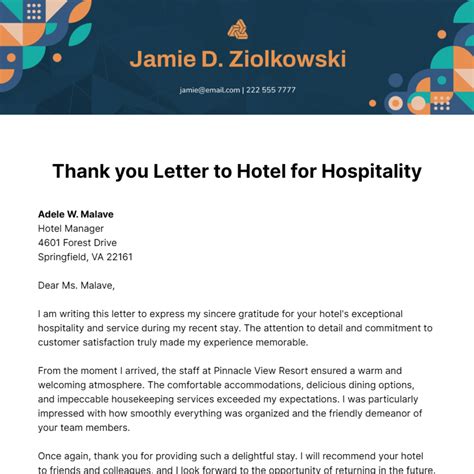 Thank You Letter To Hotel For Hospitality Template Edit Online