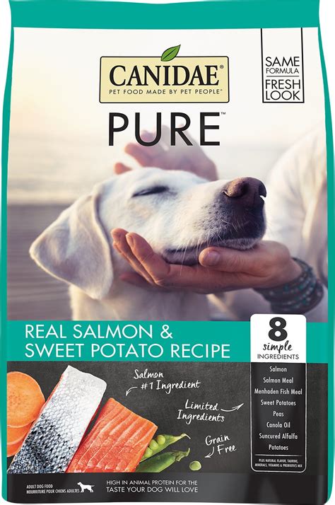 4 lb, 12 lb, 26 lb. CANIDAE Grain-Free PURE Real Salmon & Sweet Potato Recipe ...
