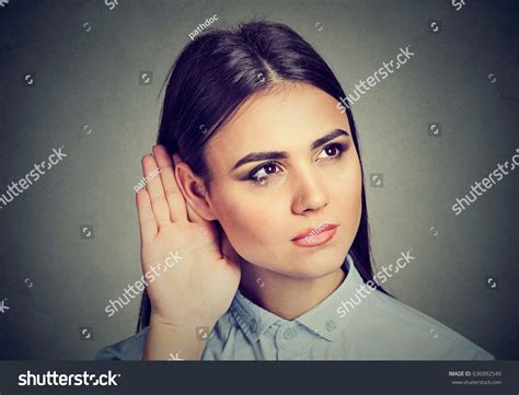 Woman Hand Ear Gesture Listening Carefully Stock Photo 636092549