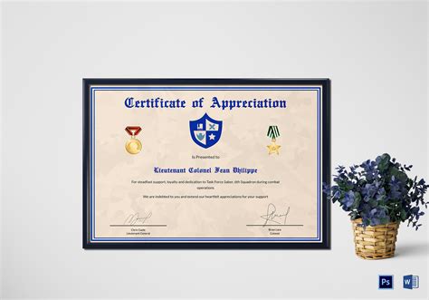 Army Certificate Of Appreciation Design Template In Psd Word