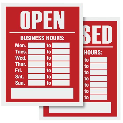 Business Hours Sign With Adhesive Numbers
