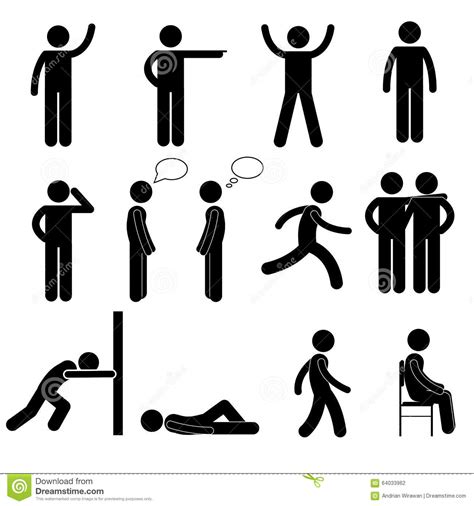 Man Posture Pictogram And Icons Set People Sitting Standing Running