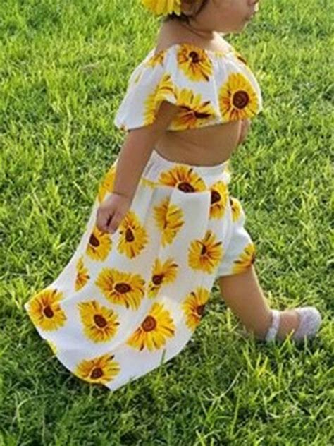 Wsevypo 3pcs Toddler Kids Baby Girl Sunflower Crop Tops Shorts Dress