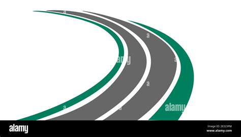 3d Rendering Of A Winding Paved Road Icon With Green Grassy Roadside