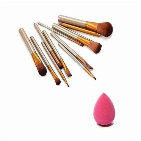 Plastic 12 Pcs Loose Naked Makeup Brush With Puff For Travel Household
