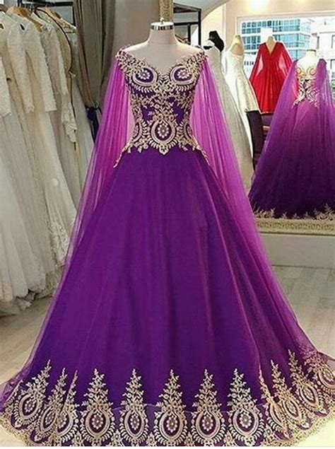 Elegant V Neck Purple Prom Dresses Ball Gowns With Lace Appliques On Luulla