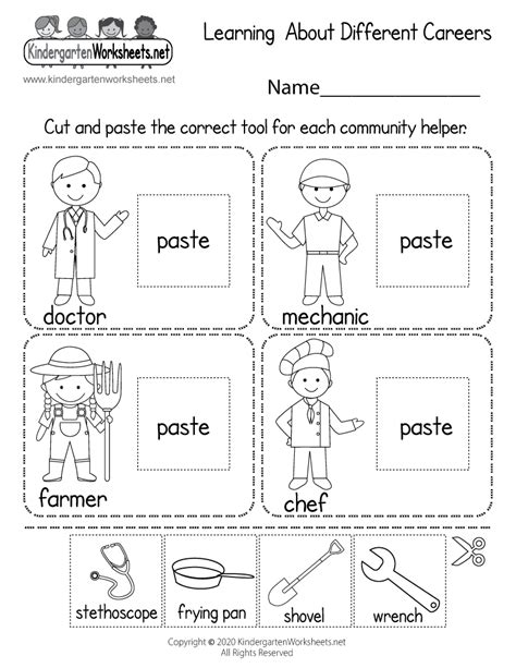 Free Printable Learning Careers Worksheet For Kindergarten