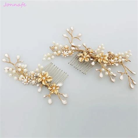 buy jonnafe new design gold branch flower hair comb pearl wedding hair jewelry
