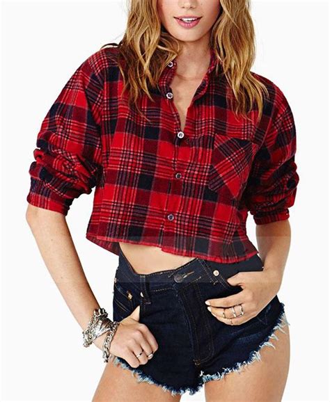 Preppy Style Red Plaid Cotton Crop Top Crop Shirt Fashion Fashion