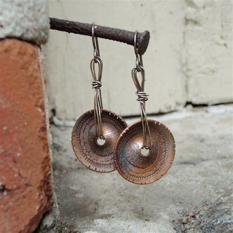 Etched Copper Silver Tribal Dangle Earring Etsy Etched Copper