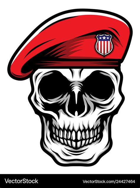 Detailed Classic Skull Head Wearing Red Military Vector Image