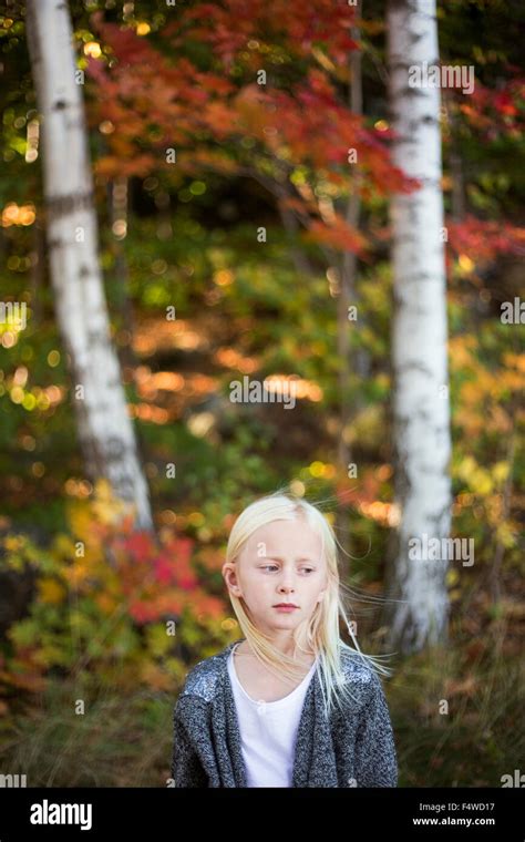 Sweden Vastergotland Lerum Portrait Of Blonde Girl 8 9 With Autumn