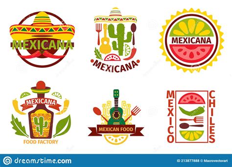 Mexican Food Vector Logo Labels Emblems And Badges Set Stock Vector