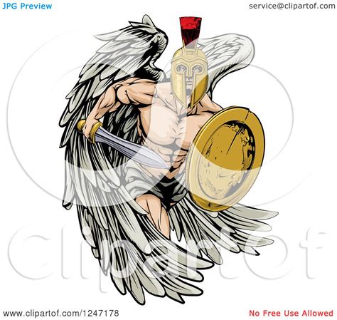 Clipart Of A Spartan Trojan Warrior Guardian Angel With A Sword And