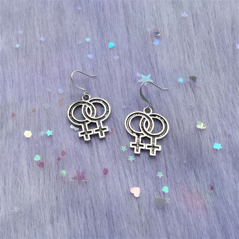 double venus silver female symbol earrings lesbian pride queer love pierced or clip on sold