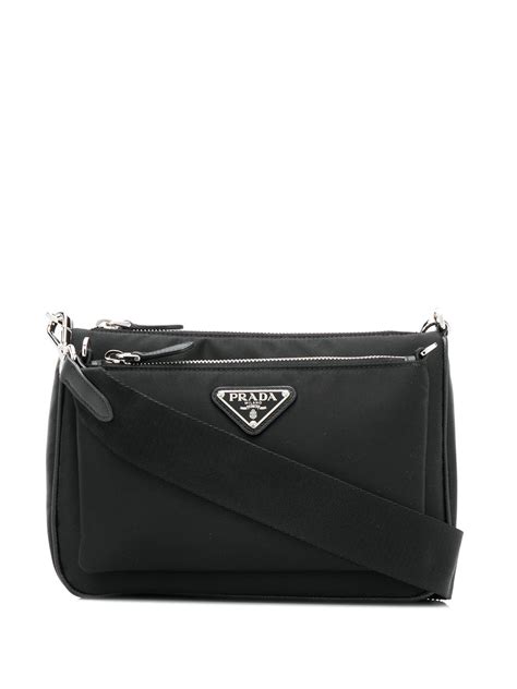 Prada Enamel Triangle Logo Shoulder Bag In Black | ModeSens