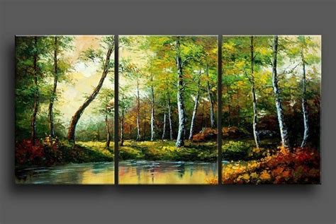 Hand Painted Stretched Framed Oil Wall Art Green Forest