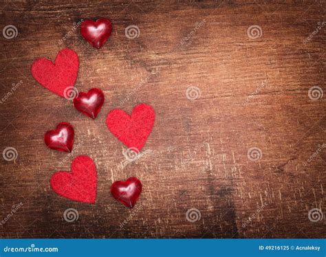 Red Valentine Hearts On Old Wooden Background Stock Image Image Of