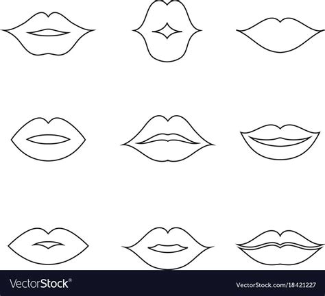Lips Outline Thin Art Set Royalty Free Vector Image Lip Outline Lip
